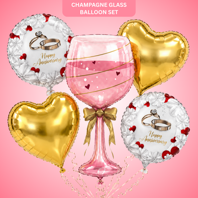 Happy Anniversary Champagne Toast Glass Shaped Balloon Set - 5 PC