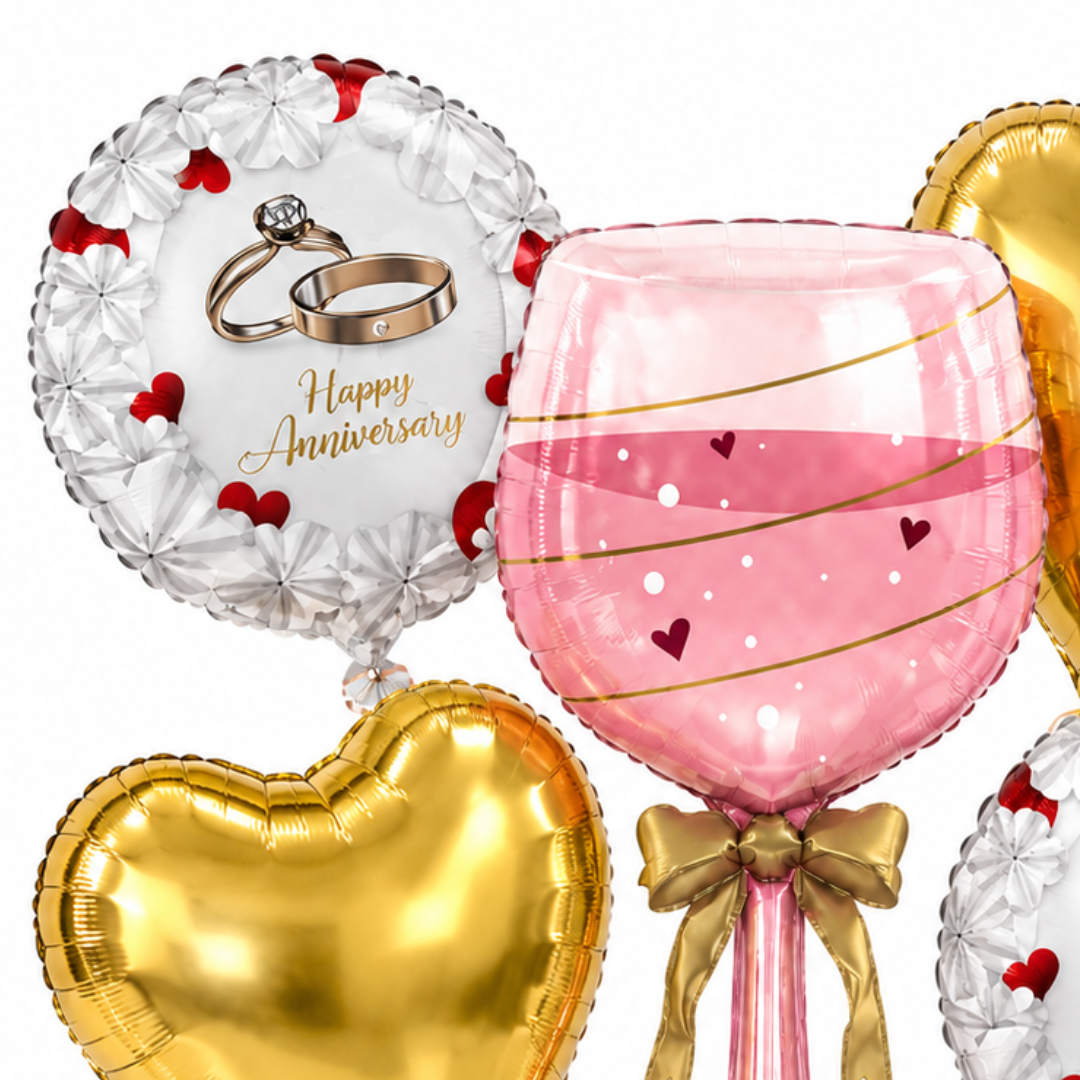 Happy Anniversary Champagne Toast Glass Shaped Balloon Set - 5 PC