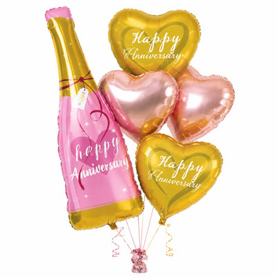 Happy Anniversary Pink Champagne Bottle Balloon Set - 5PC