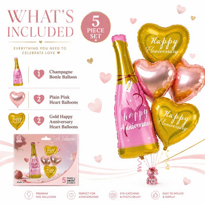 Happy Anniversary Pink Champagne Bottle Balloon Set - 5PC