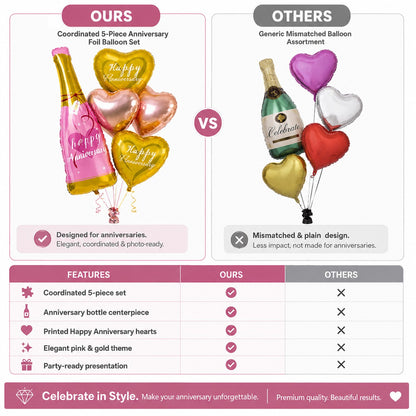 Happy Anniversary Pink Champagne Bottle Balloon Set - 5PC