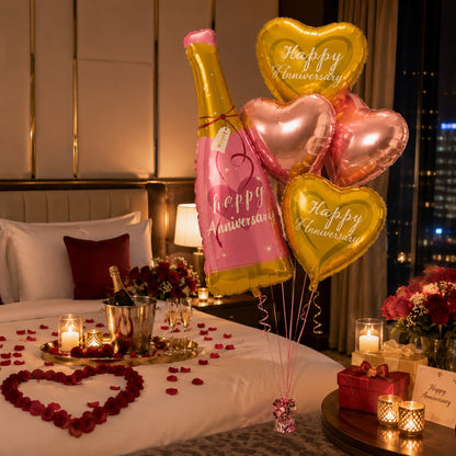 Happy Anniversary Pink Champagne Bottle Balloon Set - 5PC