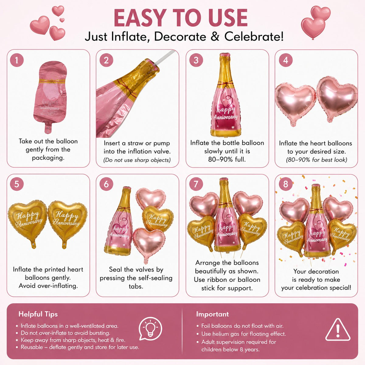 Happy Anniversary Pink Champagne Bottle Balloon Set - 5PC