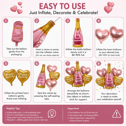 Happy Anniversary Pink Champagne Bottle Balloon Set - 5PC