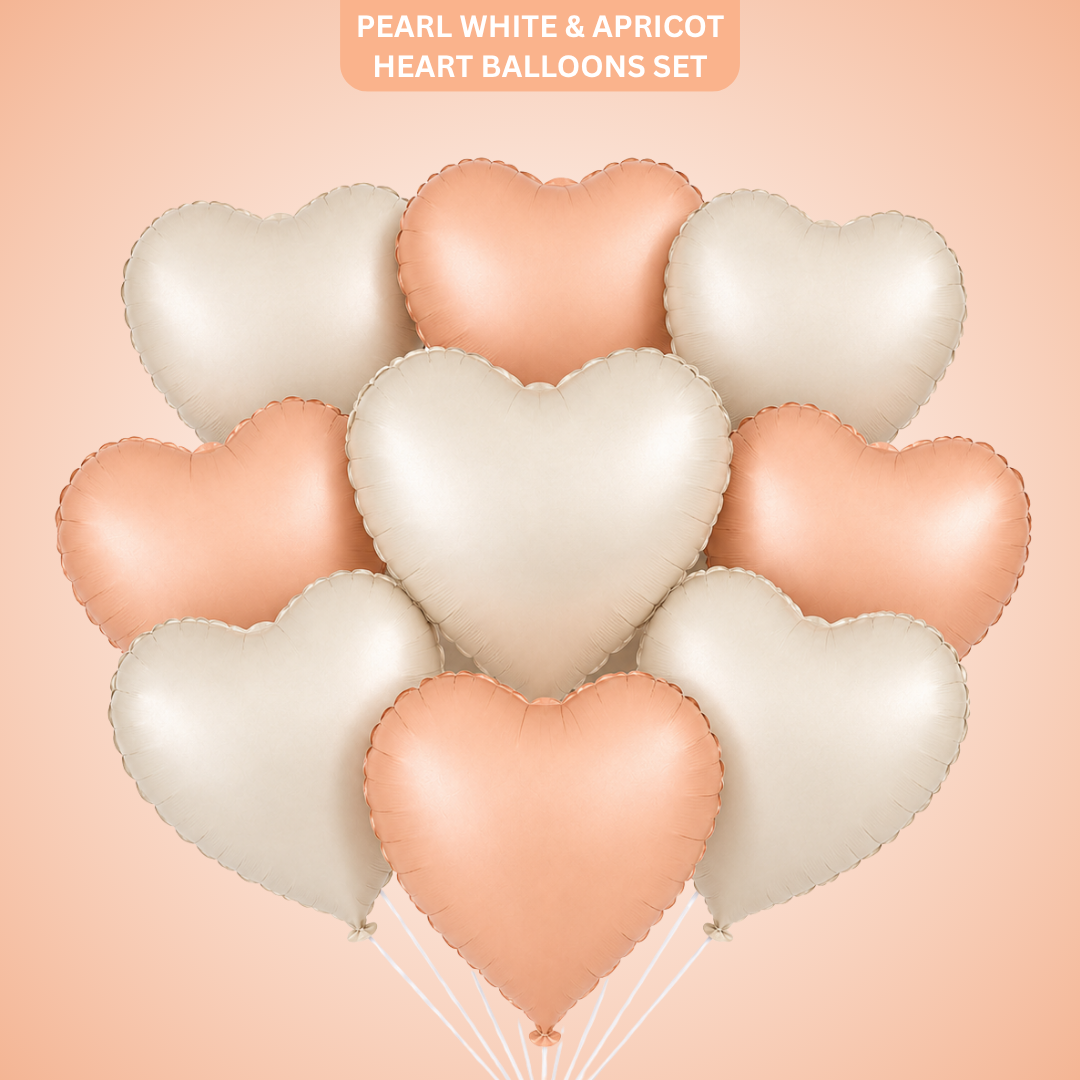 Heart Shaped Pearl White & Apricot Color Foil Balloons Set - 10PC | 18 inches | Helium Quality Balloons