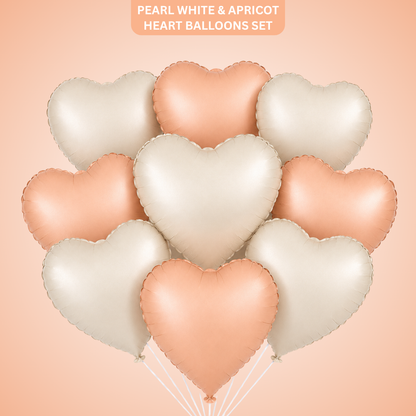 Heart Shaped Pearl White & Apricot Color Foil Balloons Set - 10PC | 18 inches | Helium Quality Balloons