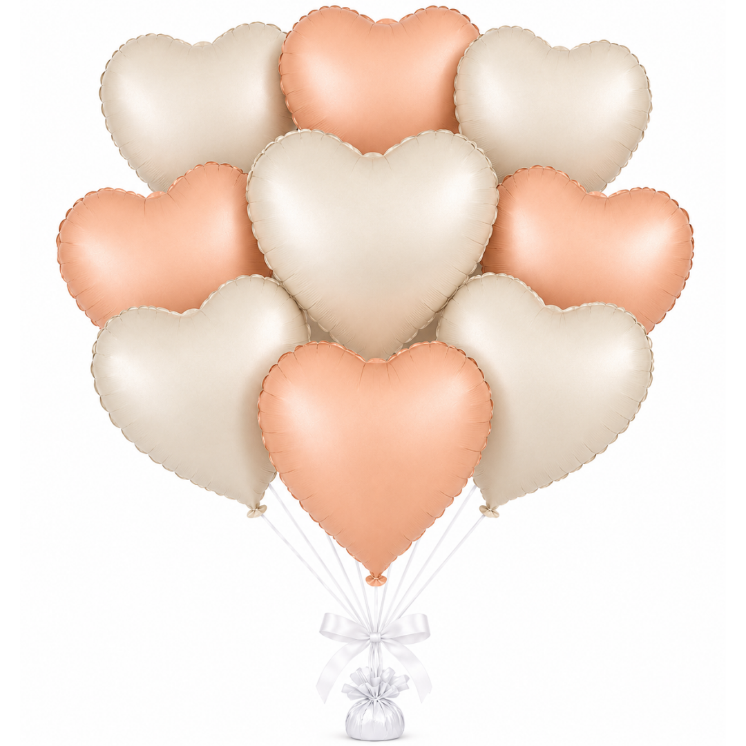 Heart Shaped Pearl White & Apricot Color Foil Balloons Set - 10PC | 18 inches | Helium Quality Balloons
