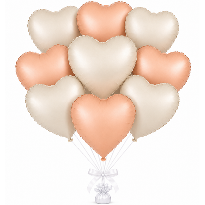 Heart Shaped Pearl White & Apricot Color Foil Balloons Set - 10PC | 18 inches | Helium Quality Balloons