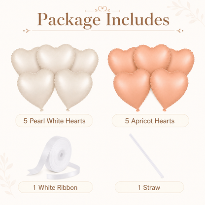 Heart Shaped Pearl White & Apricot Color Foil Balloons Set - 10PC | 18 inches | Helium Quality Balloons