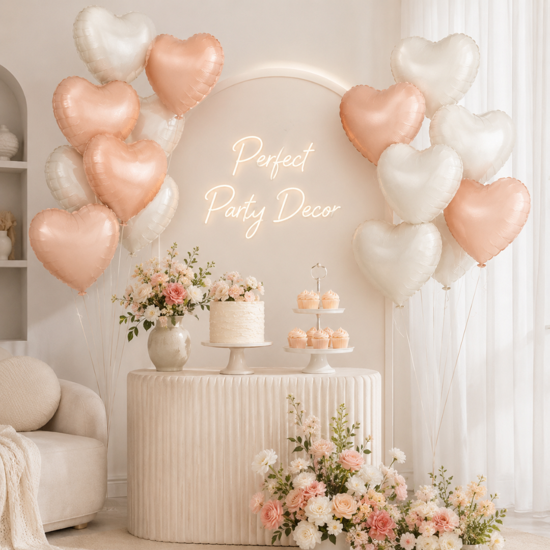 Heart Shaped Pearl White & Apricot Color Foil Balloons Set - 10PC | 18 inches | Helium Quality Balloons