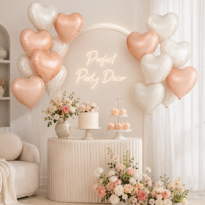 Heart Shaped Pearl White & Apricot Color Foil Balloons Set - 10PC | 18 inches | Helium Quality Balloons