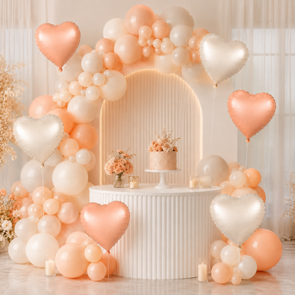 Heart Shaped Pearl White & Apricot Color Foil Balloons Set - 10PC | 18 inches | Helium Quality Balloons