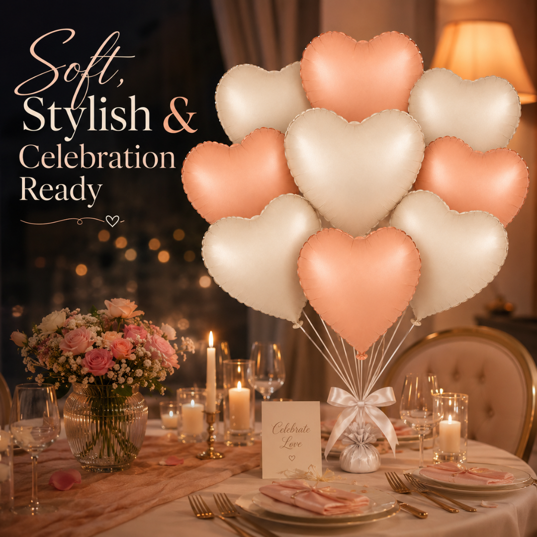 Heart Shaped Pearl White & Apricot Color Foil Balloons Set - 10PC | 18 inches | Helium Quality Balloons