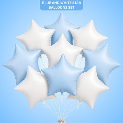 Pastel Blue and Pearl White Star Shaped Balloons Set - 10PC | 18 inches | Helium Quality Balloons