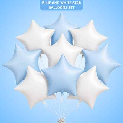 Pastel Blue and Pearl White Star Shaped Balloons Set - 10PC | 18 inches | Helium Quality Balloons