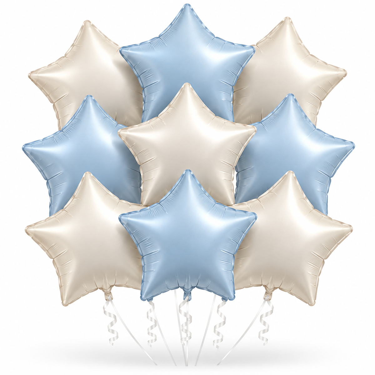Pastel Blue and Pearl White Star Shaped Balloons Set - 10PC | 18 inches | Helium Quality Balloons