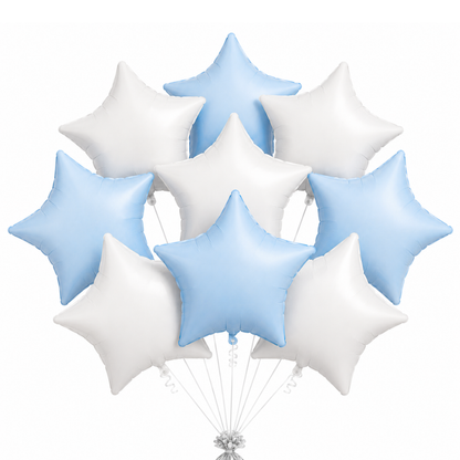 Pastel Blue and Pearl White Star Shaped Balloons Set - 10PC | 18 inches | Helium Quality Balloons
