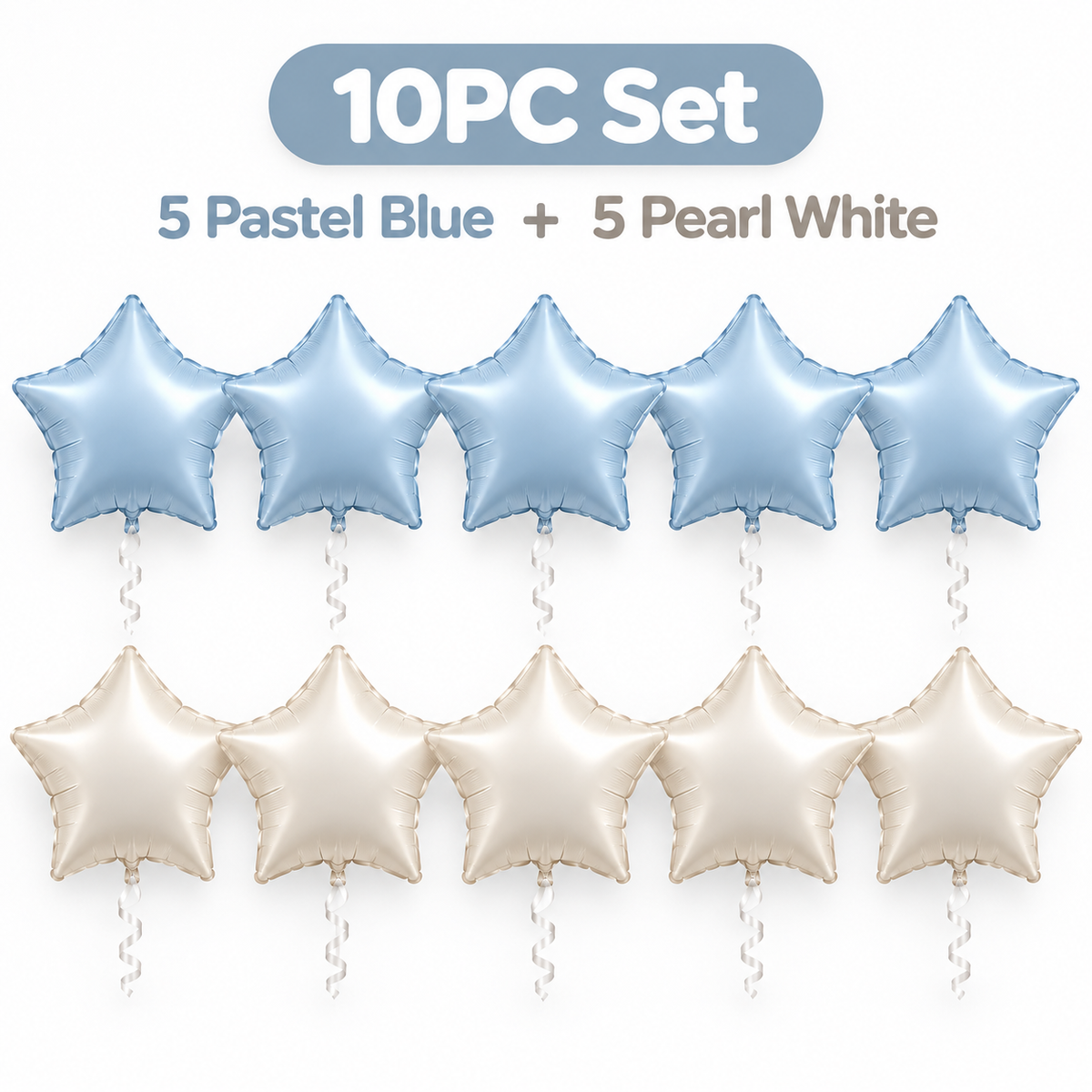 Pastel Blue and Pearl White Star Shaped Balloons Set - 10PC | 18 inches | Helium Quality Balloons