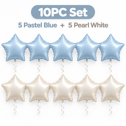 Pastel Blue and Pearl White Star Shaped Balloons Set - 10PC | 18 inches | Helium Quality Balloons