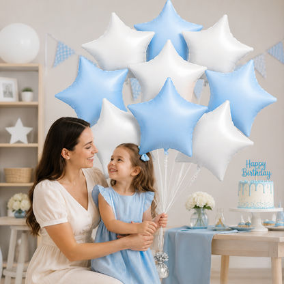 Pastel Blue and Pearl White Star Shaped Balloons Set - 10PC | 18 inches | Helium Quality Balloons