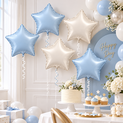 Pastel Blue and Pearl White Star Shaped Balloons Set - 10PC | 18 inches | Helium Quality Balloons