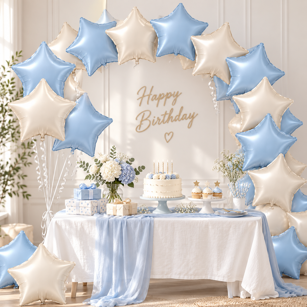 Pastel Blue and Pearl White Star Shaped Balloons Set - 10PC | 18 inches | Helium Quality Balloons