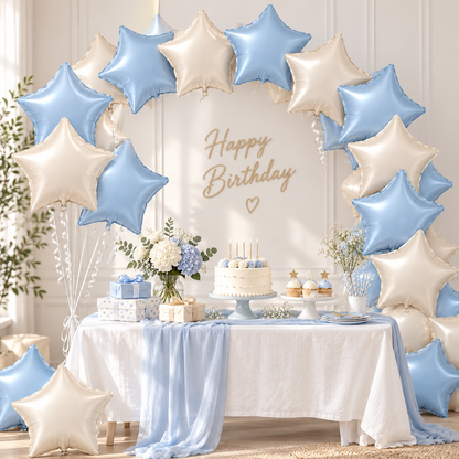 Pastel Blue and Pearl White Star Shaped Balloons Set - 10PC | 18 inches | Helium Quality Balloons
