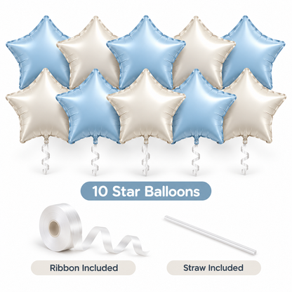 Pastel Blue and Pearl White Star Shaped Balloons Set - 10PC | 18 inches | Helium Quality Balloons