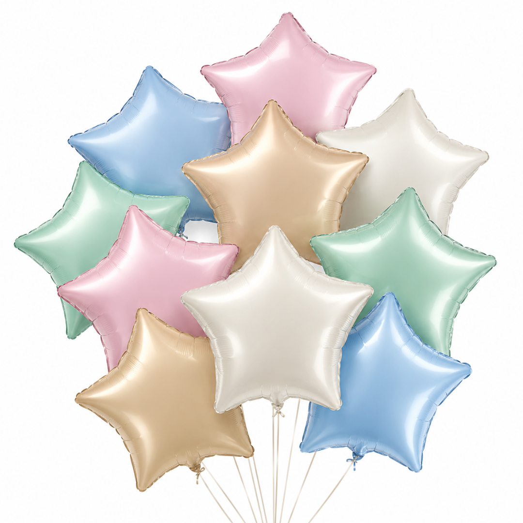 Pastel Macaron Color Star Balloons Set - 10PC | 18 inches | Helium Quality Balloons