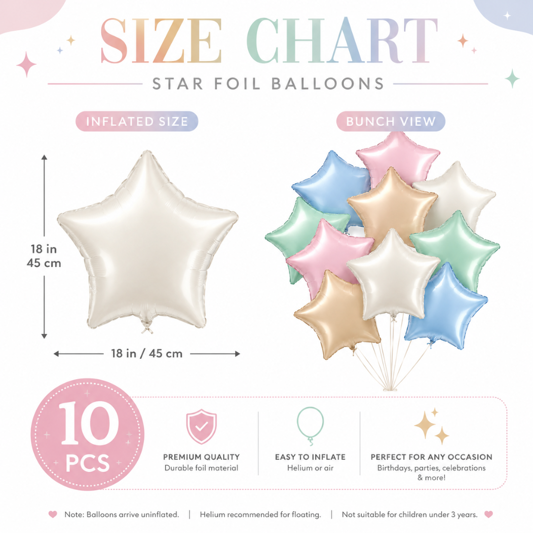 Pastel Macaron Color Star Balloons Set - 10PC | 18 inches | Helium Quality Balloons