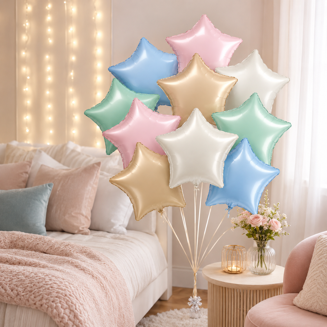 Pastel Macaron Color Star Balloons Set - 10PC | 18 inches | Helium Quality Balloons