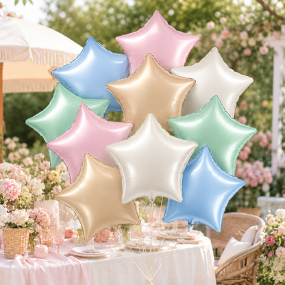 Pastel Macaron Color Star Balloons Set - 10PC | 18 inches | Helium Quality Balloons