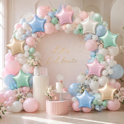 Pastel Macaron Color Star Balloons Set - 10PC | 18 inches | Helium Quality Balloons
