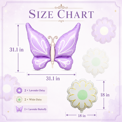 Purple Butterfly and Flowers Balloon Set - 5PC | Helium Quality Balloons