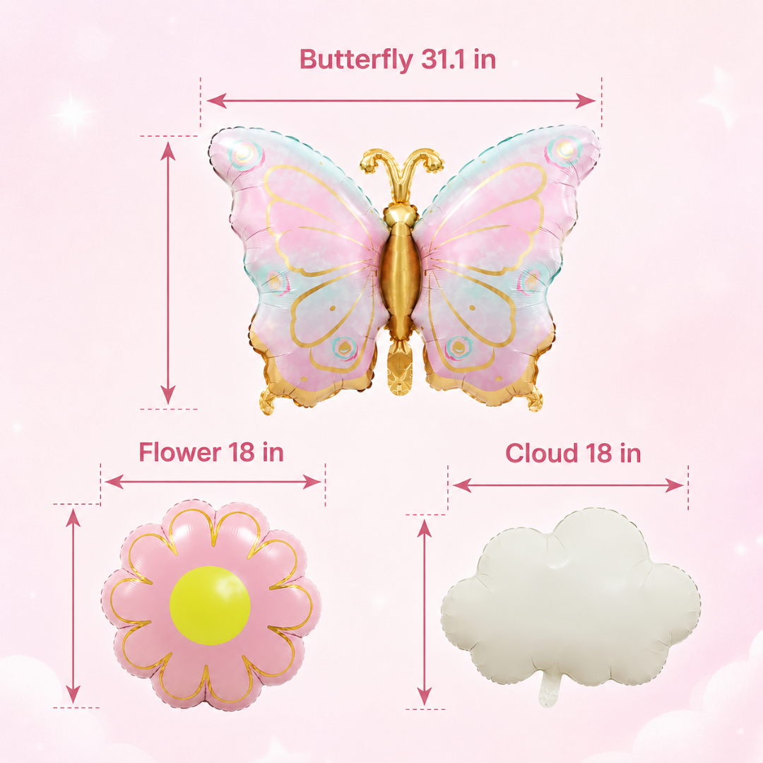 Pink & Green Shaded Butterfly and Flowers Balloons Set - 5PC | Helium Quality Balloons