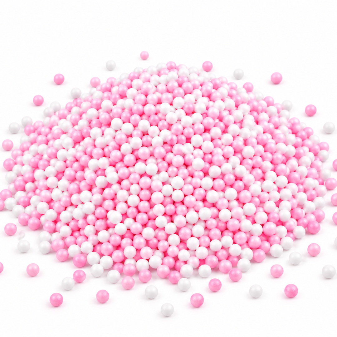 Pastel Pink & White Foam Balls for Pinata Fillers, Slime Making, Art n Craft Project and Gift Packing - 50 Grams - 1 Pack