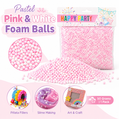 Pastel Pink & White Foam Balls for Pinata Fillers, Slime Making, Art n Craft Project and Gift Packing - 50 Grams - 1 Pack