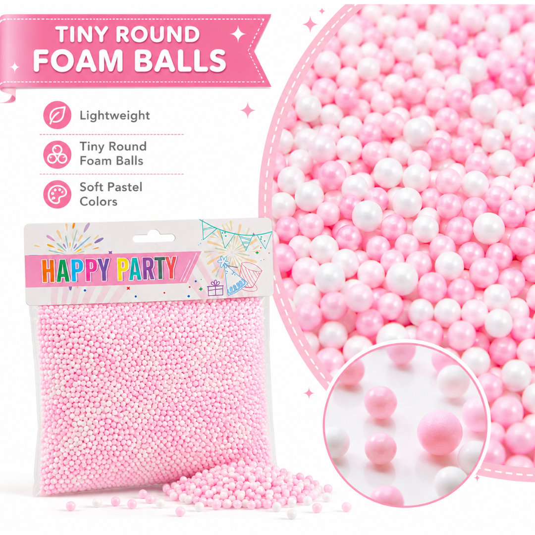 Pastel Pink & White Foam Balls for Pinata Fillers, Slime Making, Art n Craft Project and Gift Packing - 50 Grams - 1 Pack