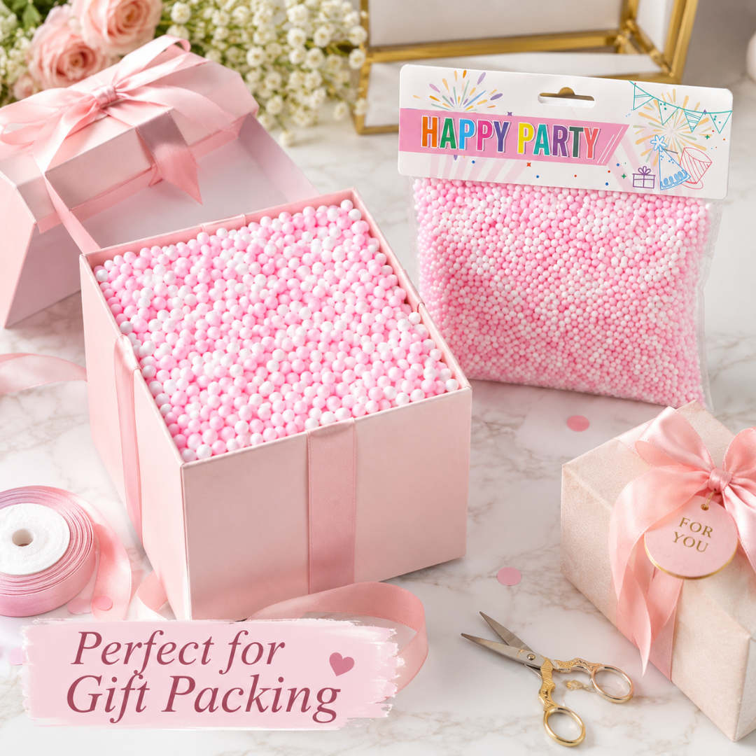 Pastel Pink & White Foam Balls for Pinata Fillers, Slime Making, Art n Craft Project and Gift Packing - 50 Grams - 1 Pack