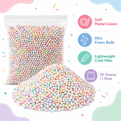 Rainbow Color Pastel Foam Balls for Pinata Fillers, Slime Making, Art n Craft Project and Gift Packing - 50 Grams - 1 Pack