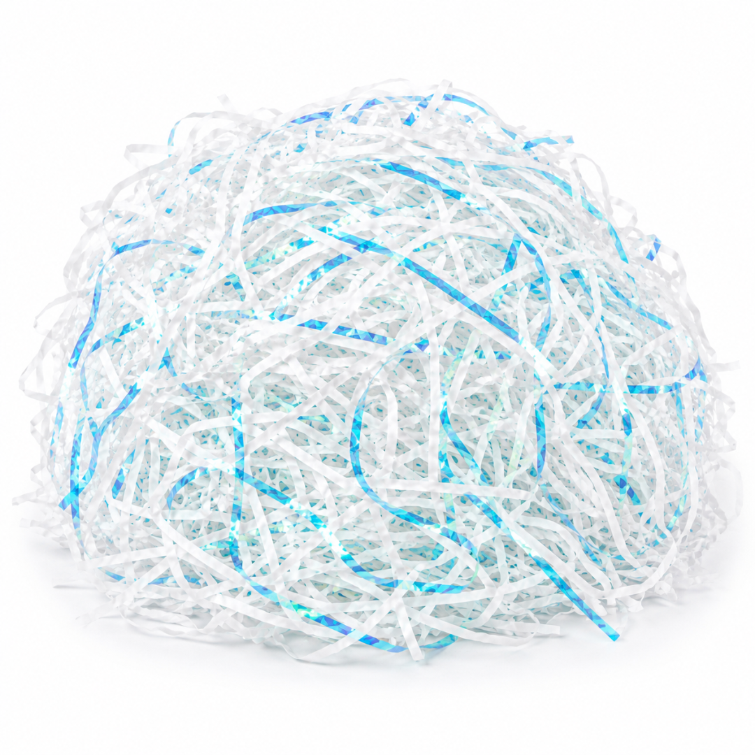 Iridescent Blue & White Paper Shreds for Gift Packing | Crinkle Paper for Art n Craft - 50 Grams