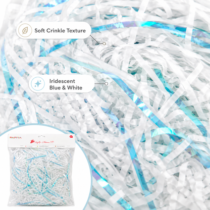 Iridescent Blue & White Paper Shreds for Gift Packing | Crinkle Paper for Art n Craft - 50 Grams