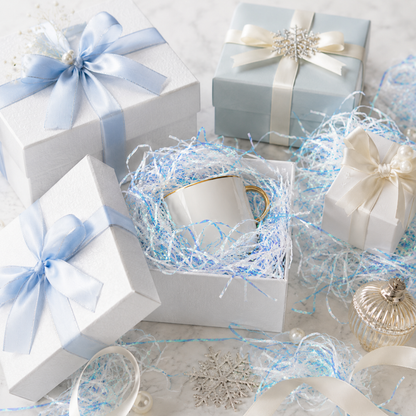Iridescent Blue & White Paper Shreds for Gift Packing | Crinkle Paper for Art n Craft - 50 Grams