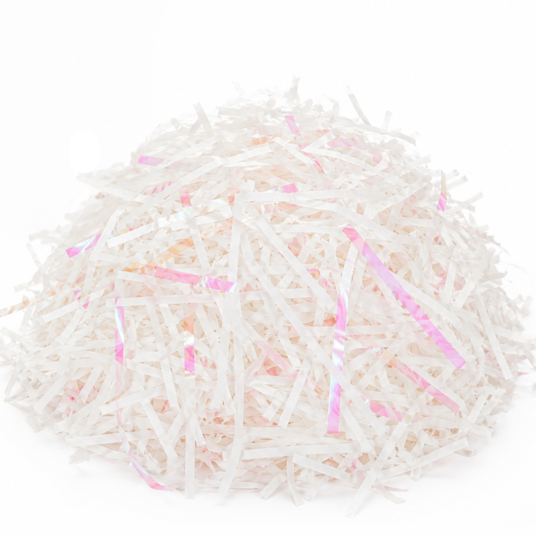Iridescent Pink & White Paper Shreds for Gift Packing | Crinkle Paper for Art & Craft - 50 Grams