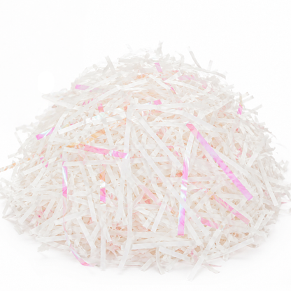 Iridescent Pink & White Paper Shreds for Gift Packing | Crinkle Paper for Art & Craft - 50 Grams