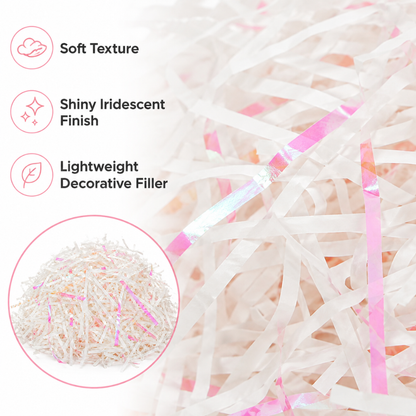 Iridescent Pink & White Paper Shreds for Gift Packing | Crinkle Paper for Art & Craft - 50 Grams