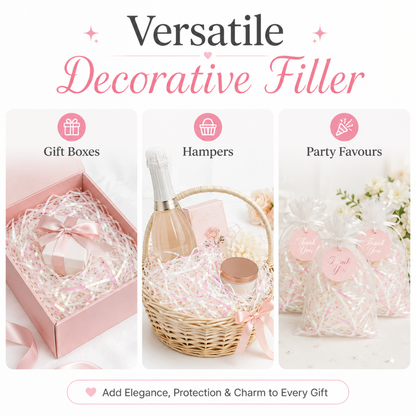 Iridescent Pink & White Paper Shreds for Gift Packing | Crinkle Paper for Art & Craft - 50 Grams