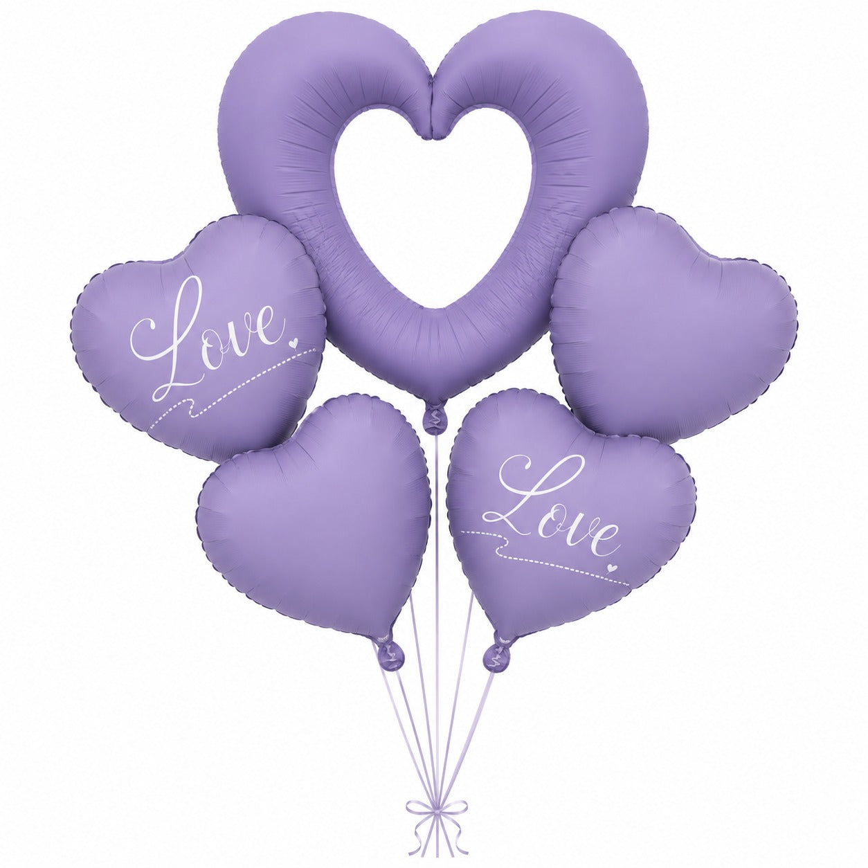 Purple Heart Foil Balloon Set - 5PC | Large Hollow LOVE Heart with Plain Heart Balloons