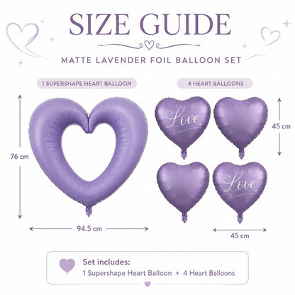 Purple Heart Foil Balloon Set - 5PC | Large Hollow LOVE Heart with Plain Heart Balloons