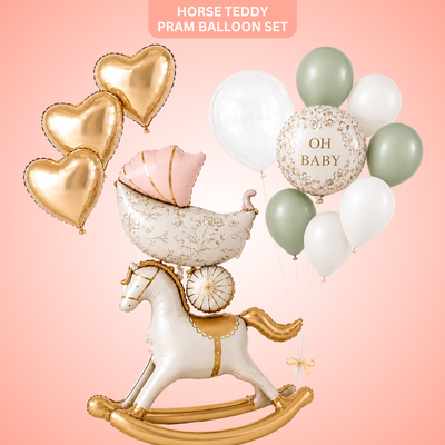 Horse Pink Teddy Pram Ballloon Set - 13PC